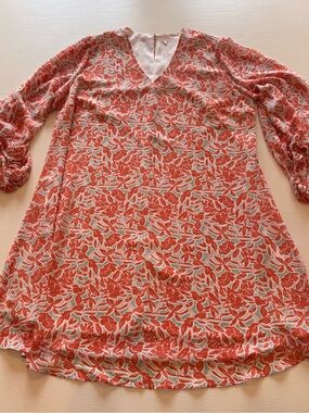 Women's Coral Floral V-Neck Midi Dress size large